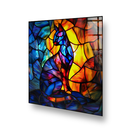 Stained Glass Style Cat Kitchen Splashback featuring Rich Colours Side View