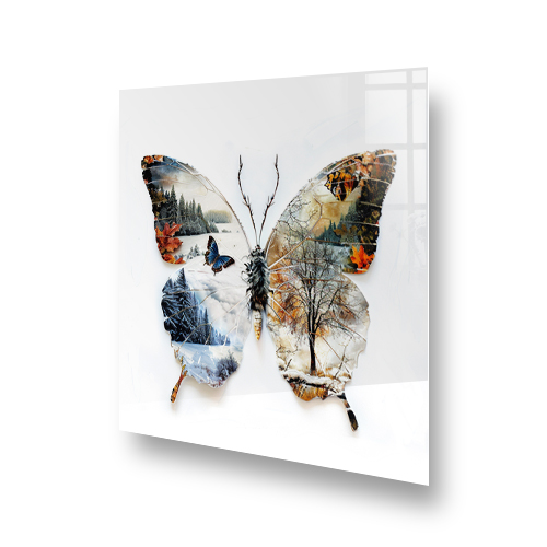 Seasonal Butterfly Splashback Art with Spring to Winter Landscapes Side View