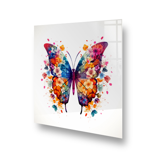 Vibrant butterfly splashback with colourful floral design in a modern kitchen setting Side View