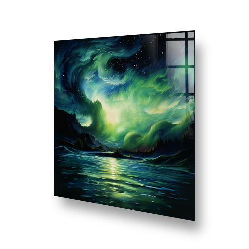 Northern Lights over Mountains Kitchen Splashback Art Side View