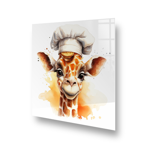 Ziggy Chef giraffe in chefs hat watercolour splashback design Side View