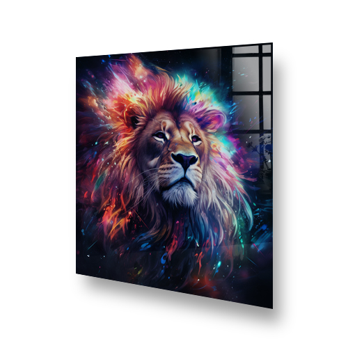 Colourful, radiant lion splashback artwork enhancing a modern kitchen Side View