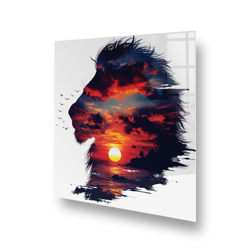 Dramatic Sunset Lion Silhouette Splashback Art Above Kitchen Stove Side View