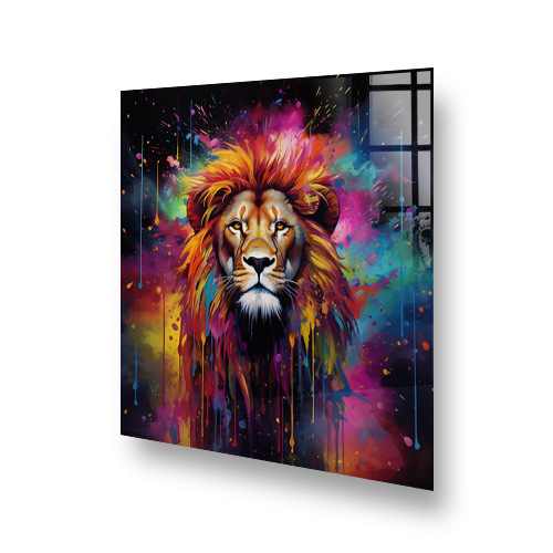 Cosmic lion splashback art featuring vibrant colours and space explosion theme Side View