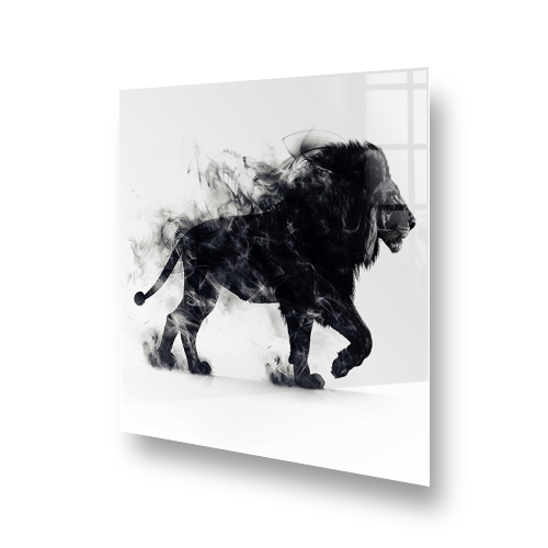 Striking black and white lion smoke trail design on a kitchen splashback Side View