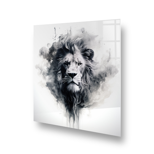Stunning monochrome greyscale lion printed splashback for modern kitchen Side View
