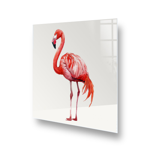 Elegant Single Flamingo painted on white splashback art above a kitchen stove Side View