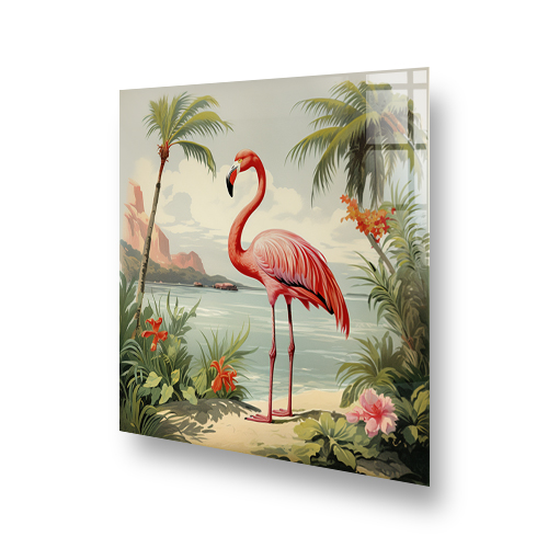 1920s Tropical Flamingo Illustrated Splashback with Pink Flamingo and Tropical Scenery Side View