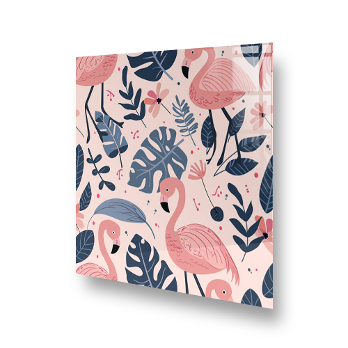 Pink and blue Cute Flamingo Pattern kitchen splashback art Side View