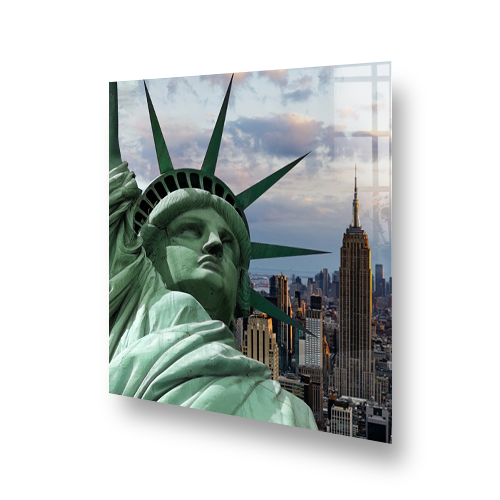 New York City skyline and Statue of Liberty printed kitchen splashback Side View
