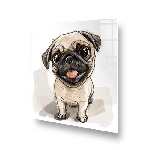 Crazy Pug splashback with Fawn Cheeky Pug art in fawn and beige tones. Side View