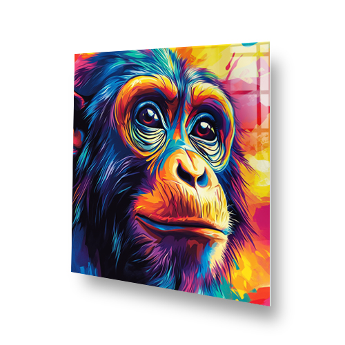 Colourful chimpanzee art splashback with vivid blues, oranges, yellows, and reds. Side View