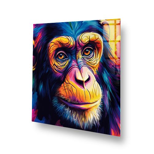 Colourful pop art style monkey splashback with vibrant blue, orange, yellow, pink, and purple hues. Side View