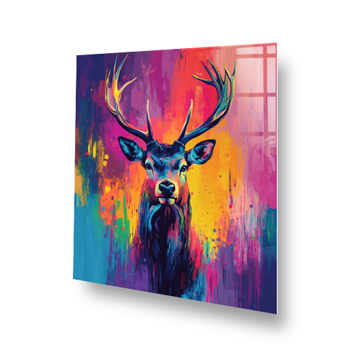 Colourful expressionist stag splashback with vibrant abstract background Side View