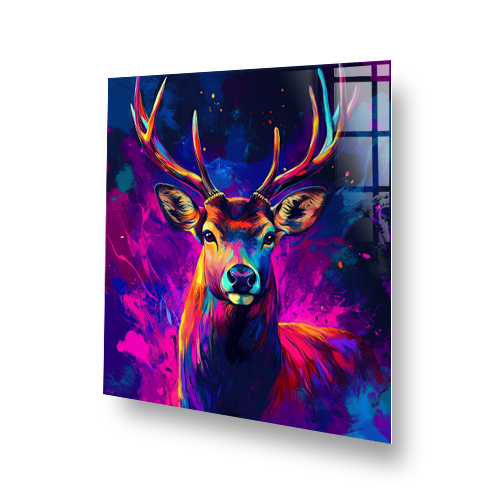 Colourful neon stag splashback with purple and orange hues Side View