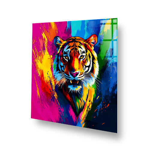 Colourful tiger abstract printed kitchen splashback art Side View