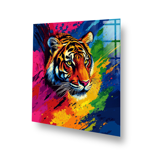 Colourful tiger splashback with bold paint strokes Side View