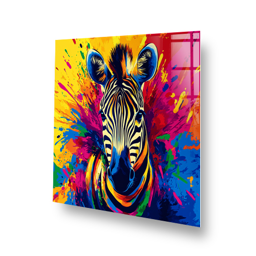 Colourful zebra splashback with vibrant abstract paint effect Side View