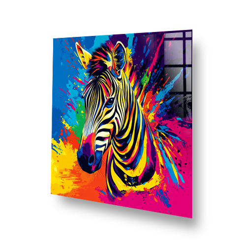 Bright abstract painted zebra splashback with multicolour splashes Side View