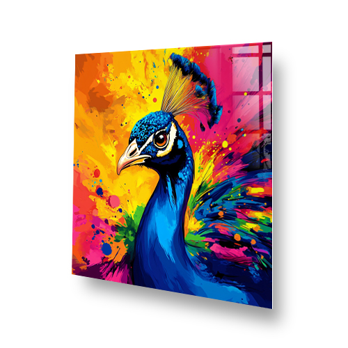 Colourful abstract peacock splashback with bold brush strokes Side View