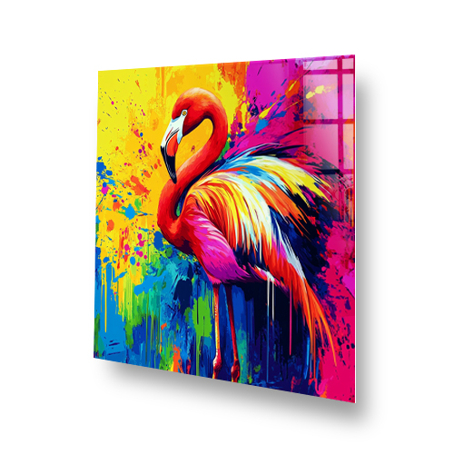 Colourful abstract flamingo splashback printed on toughened glass Side View