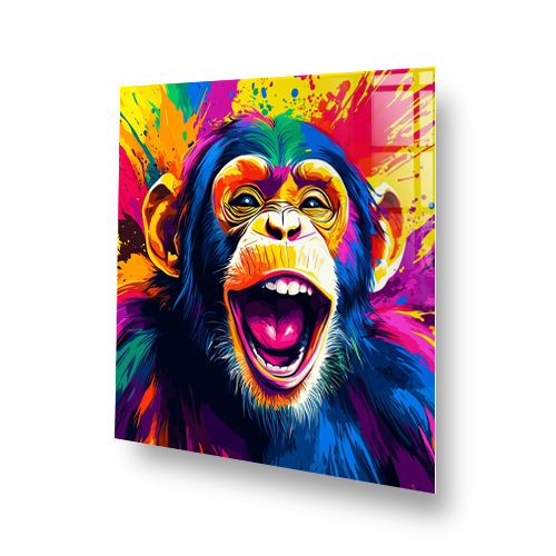 vivid laughing monkey splashback in pop art style Side View