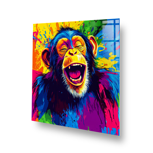 Colourful Laughing Monkey pop art printed kitchen splashback Side View