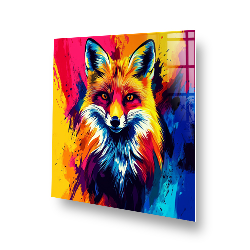 Colourful fox pop art printed kitchen splashback vivid red yellow blue Side View