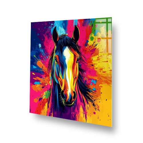 Colourful horse splashback in a vibrant pop-art style with bold paint splashes Side View