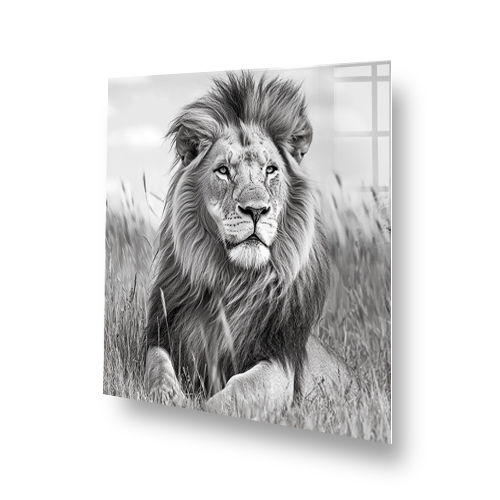 Black and white lion design printed on premium glass splashback Side View