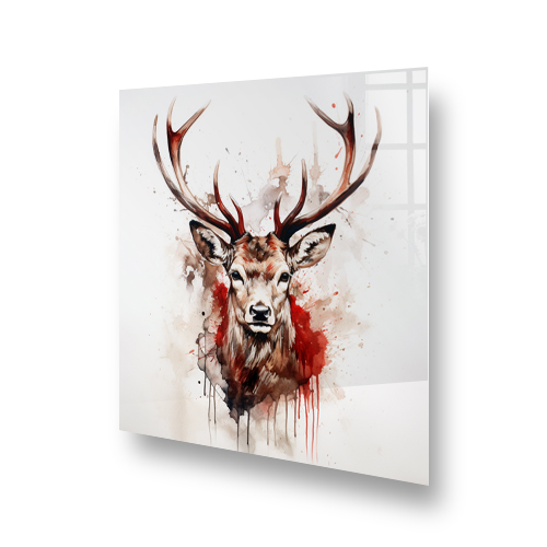 Harper the Stag with a fiery red aura printed glass splashback Side View