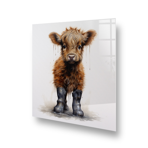 Bonnie The Highland Cow Splashing in Mud Glass Splashback Side View
