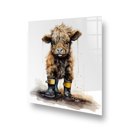 Brodie Smiley In Mud Highland Cow Illustration Printed Splashback Side View