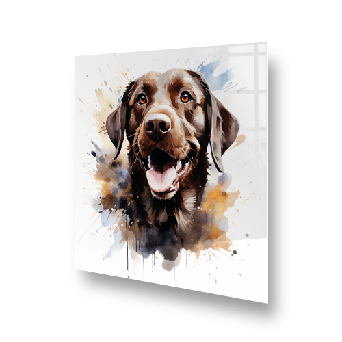 Printed Chocolate Labrador kitchen splashback art with warm brown and amber colours Side View