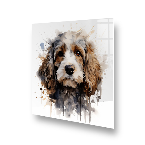Printed Cocker Spaniel kitchen splashback art in watercolour style with beige, brown, and white tones Side View