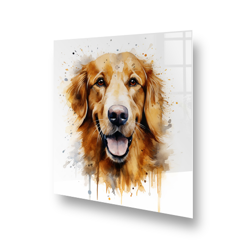Golden Retriever dog printed kitchen splashback in warm colours Side View