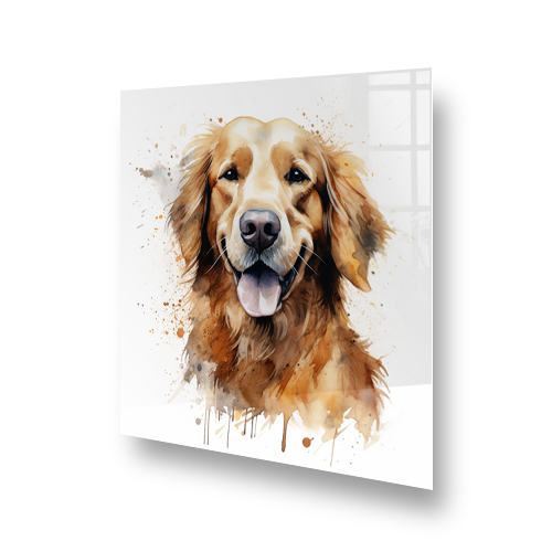 Artistic printed Golden Retriever kitchen splashback with watercolour effects in golden brown and cream Side View