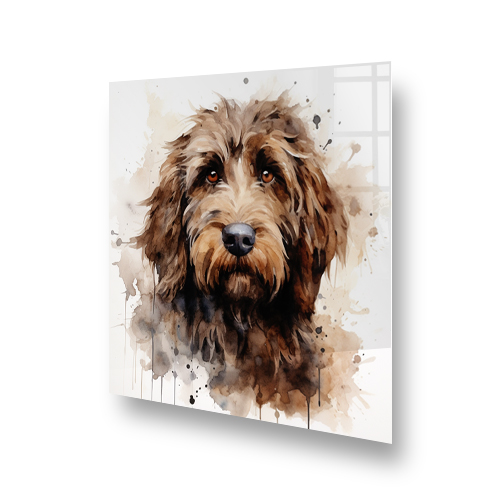 Labradoodle printed kitchen splashback art with brown and cream colour palette Side View
