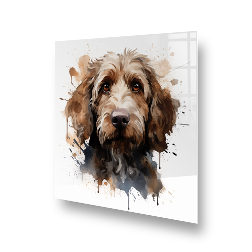 Artistic watercolour illustration of a Cocker Spaniel on a kitchen splashback Side View