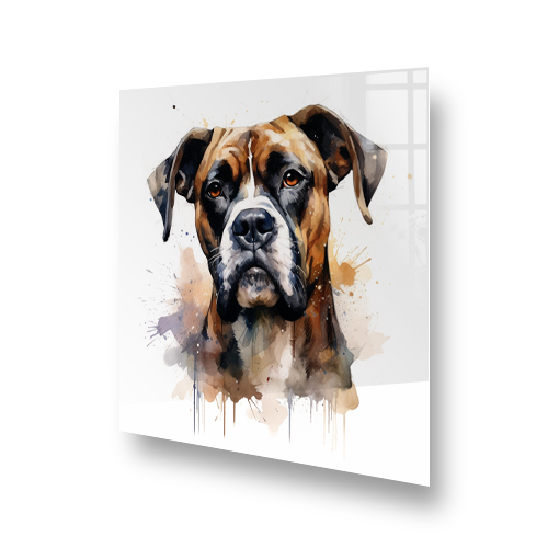Artistic watercolour Boxer printed kitchen splashback in browns and ambers Side View