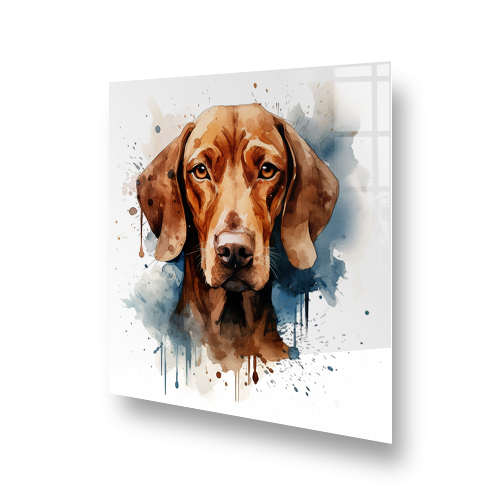 Vizsla dog watercolour art kitchen splashback with blue and amber hues Side View