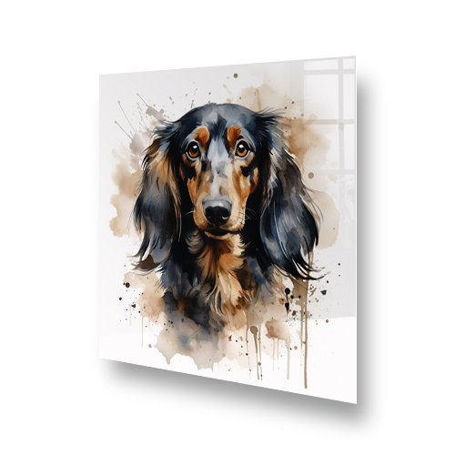 Artistic Dachshund kitchen splashback with warm watercolour tones Side View