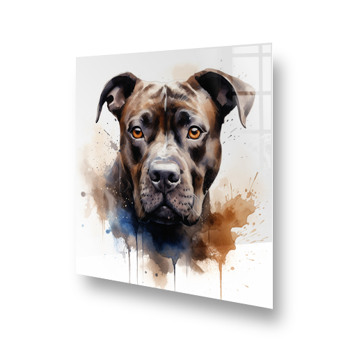 Artistic Mastiff dog kitchen splashback in watercolour style with brown and blue hues Side View