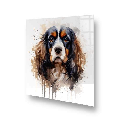 Artistic Cavalier King Charles Spaniel printed kitchen splashback in brown and cream tones Side View