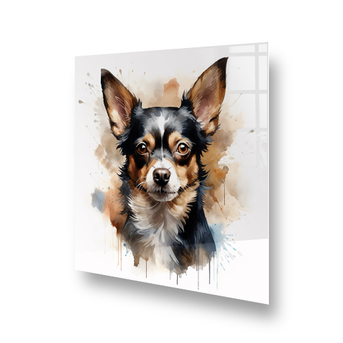 Colourful printed Chihuahua splashback art in warm and soft hues Side View