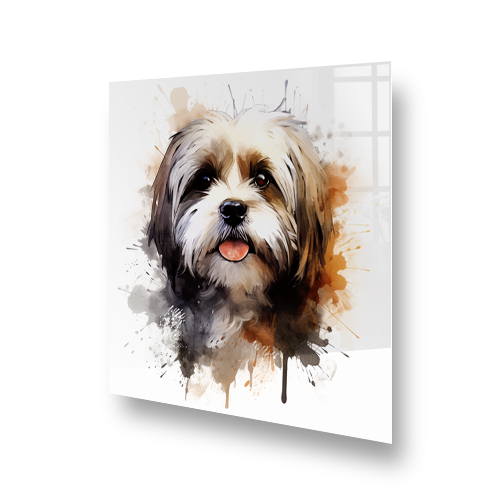 Lhasa Apso printed splashback with warm watercolour tones Side View