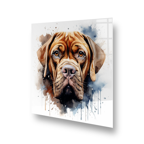 Dogue de Bordeaux kitchen splashback art in amber and sienna with watercolour splashes Side View