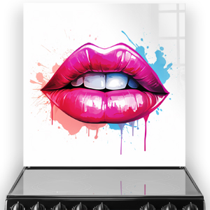 Vibrant pink and blue luscious lips artwork on a kitchen splashback thumbnail