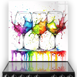 Colourful wine glasses splashback art for kitchen
