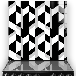 Black and white geometric pattern forming an array of prismatic shapes in a kitchen setting thumbnail